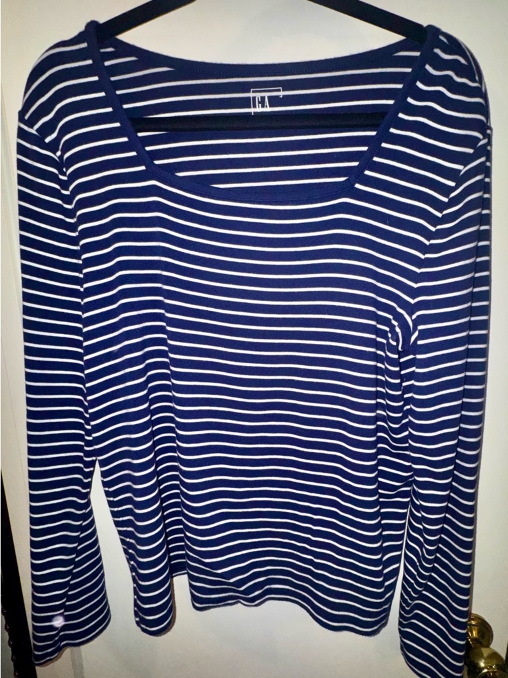 GAP Navy and White Striped Long Sleeve Square Neck Tee - XXL